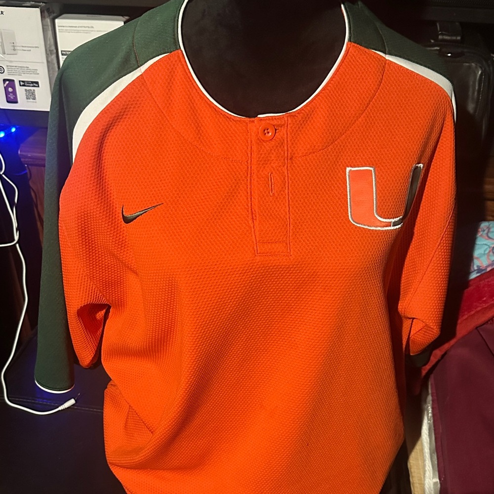 Nike University of Miami Men's Vibrant Orange and Green Jersey